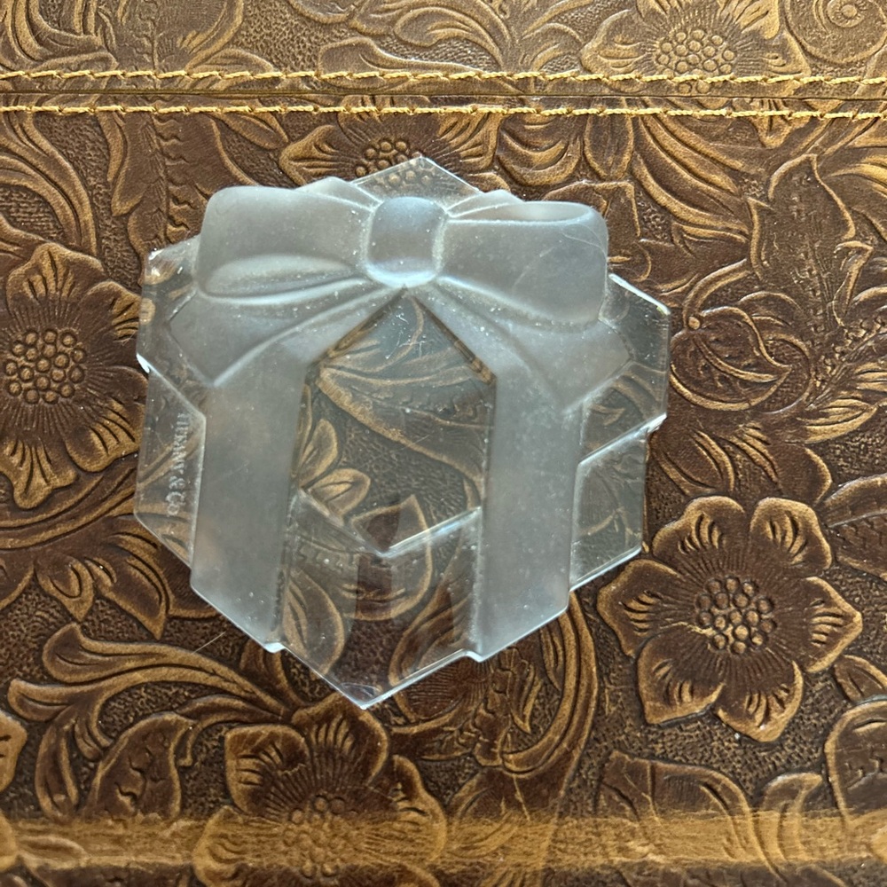 Tiffany & Co. Frosted Glass Gift Box with Bow paper weight